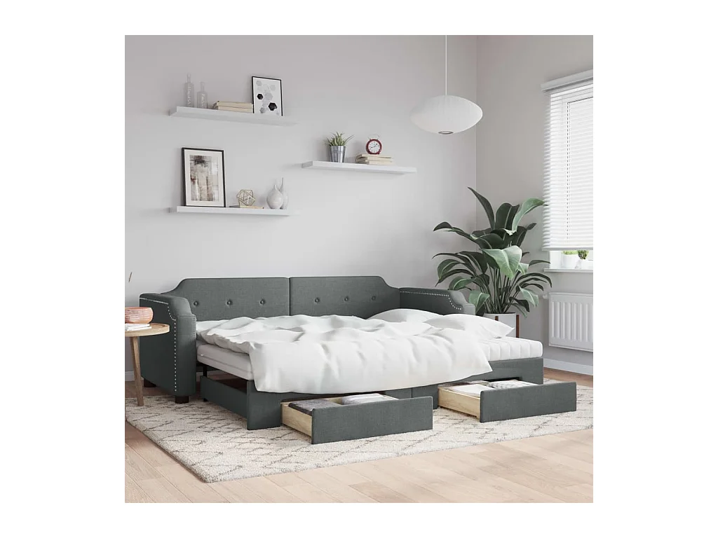 Tagesbett Ausziehbar mit Schubladen Dunkelgrau 100x200 cm Stoff