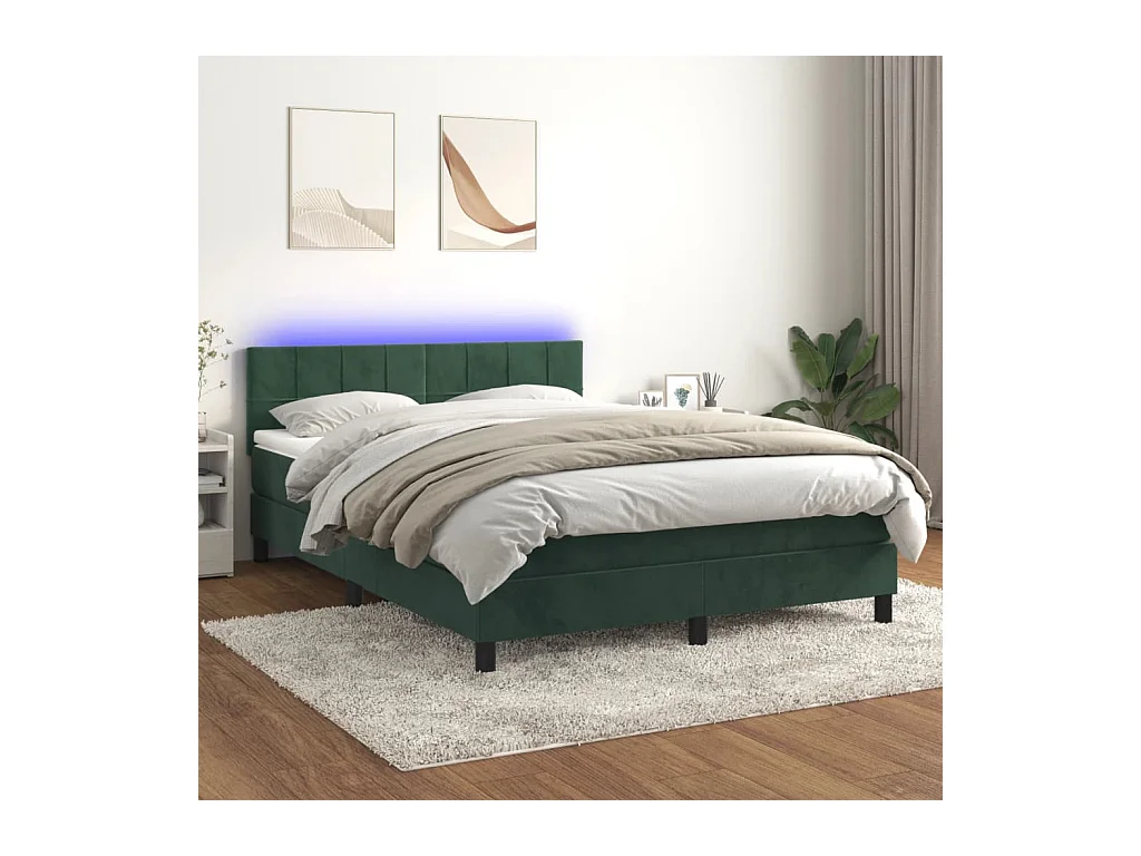 Boxspring met matras en LED fluweel donkergroen 140x200 cm