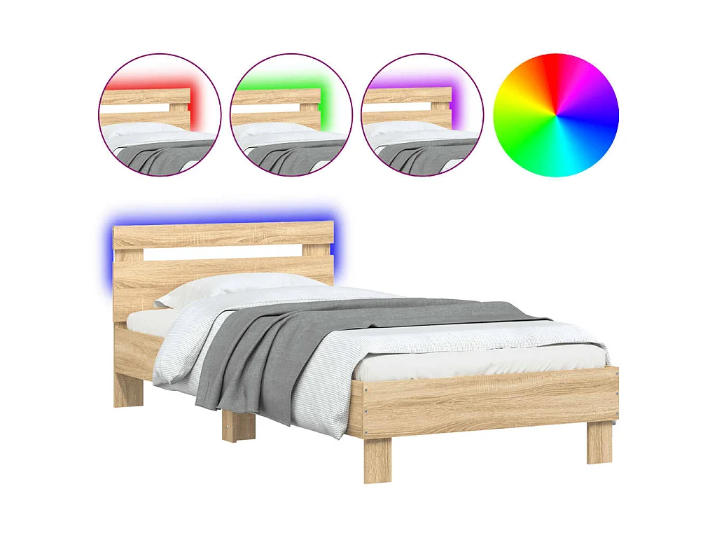 Bedframe met hoofdbord en LED sonoma eikenkleurig 90x190 cm