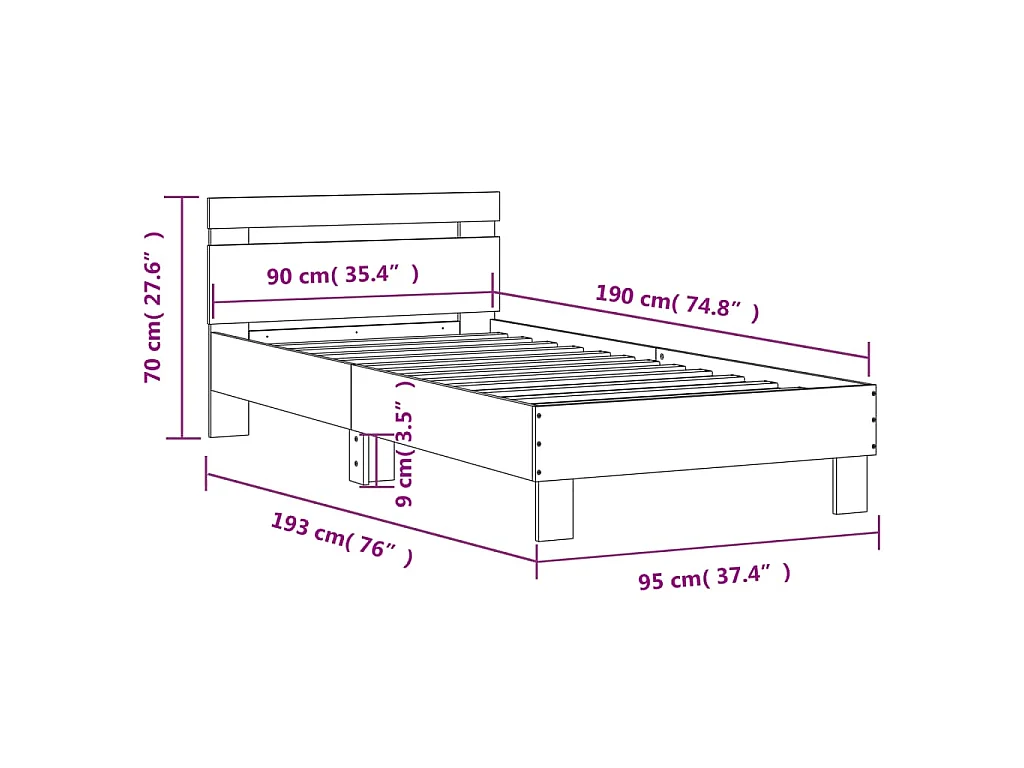 Bedframe met hoofdbord en LED sonoma eikenkleurig 90x190 cm