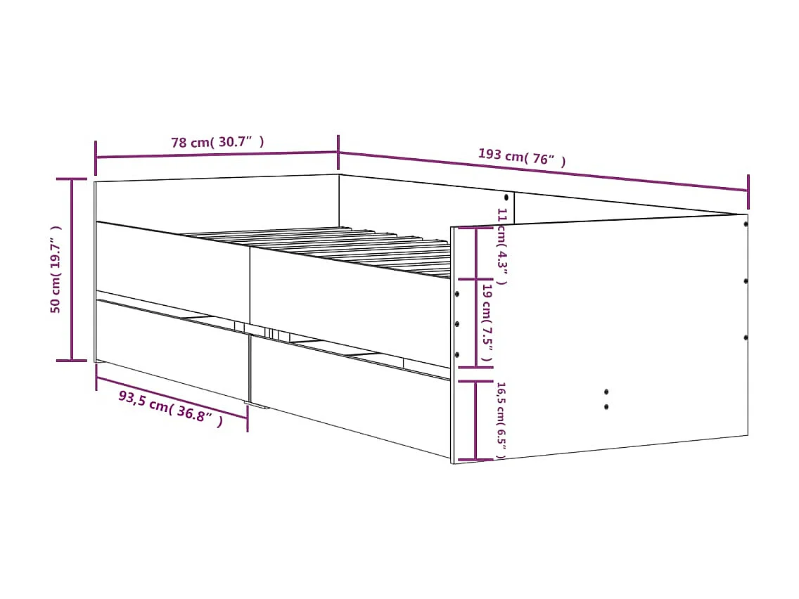 Cadre de lit sans matelas blanc 75x190 cm
