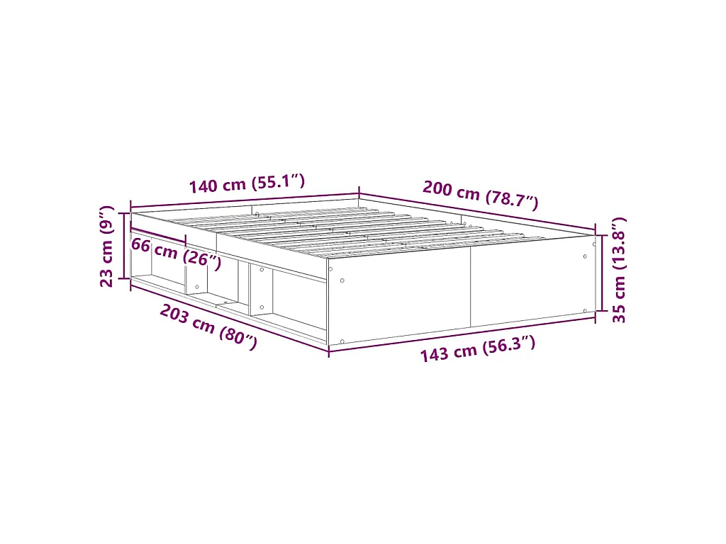 Cadre de lit sans matelas chêne fumé 140x200 cm