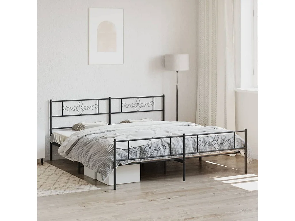 Cadre de lit métal sans matelas avec pied de lit noir 180x200cm