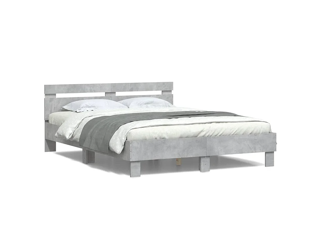 Cadre de lit avec LED sans matelas gris béton 140x200 cm