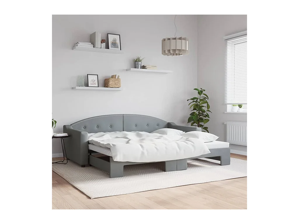 Divano Letto con Letto Estraibile Grigio Chiaro 90x200 Tessuto