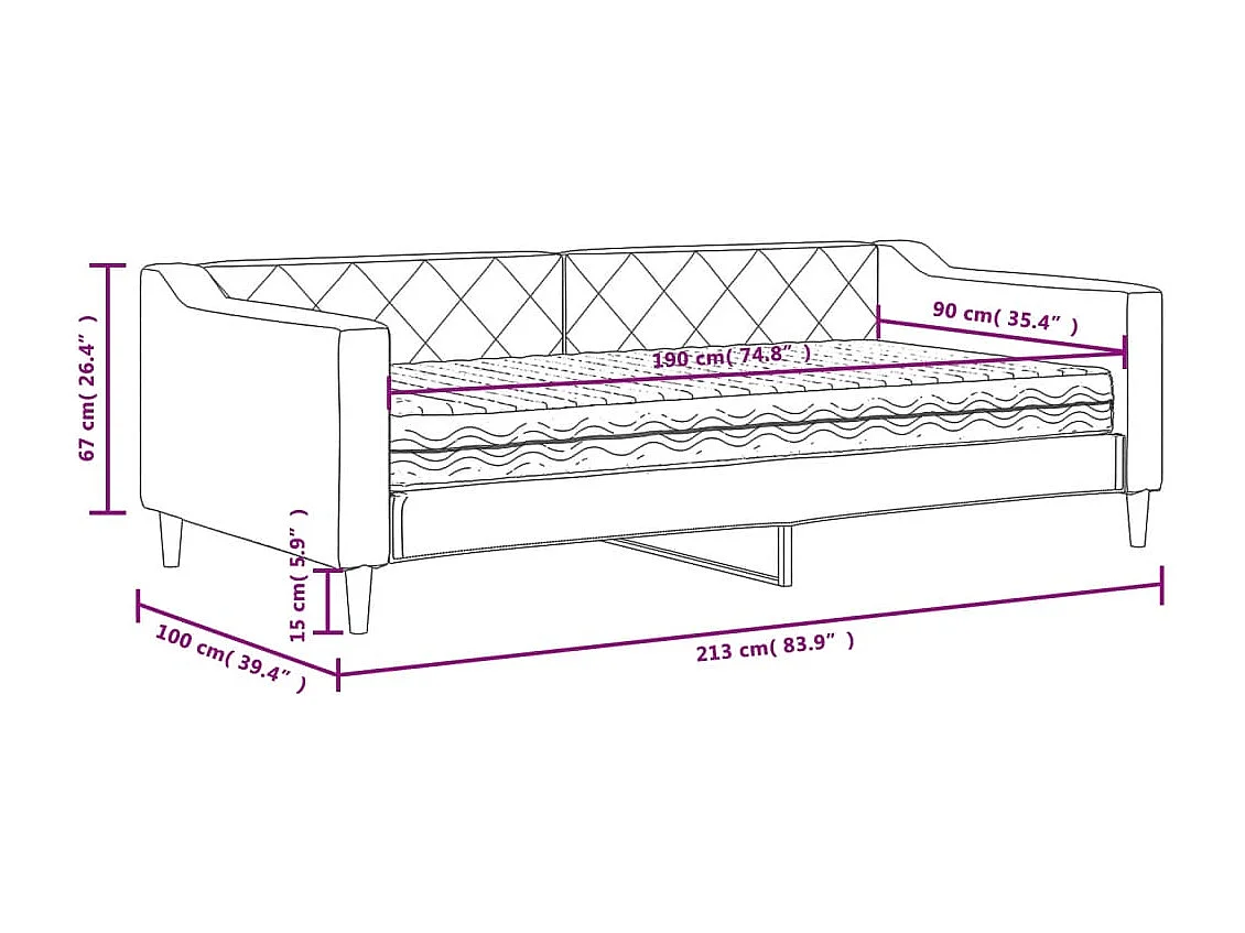 Slaapbank met matras 90x190 cm stof zwart