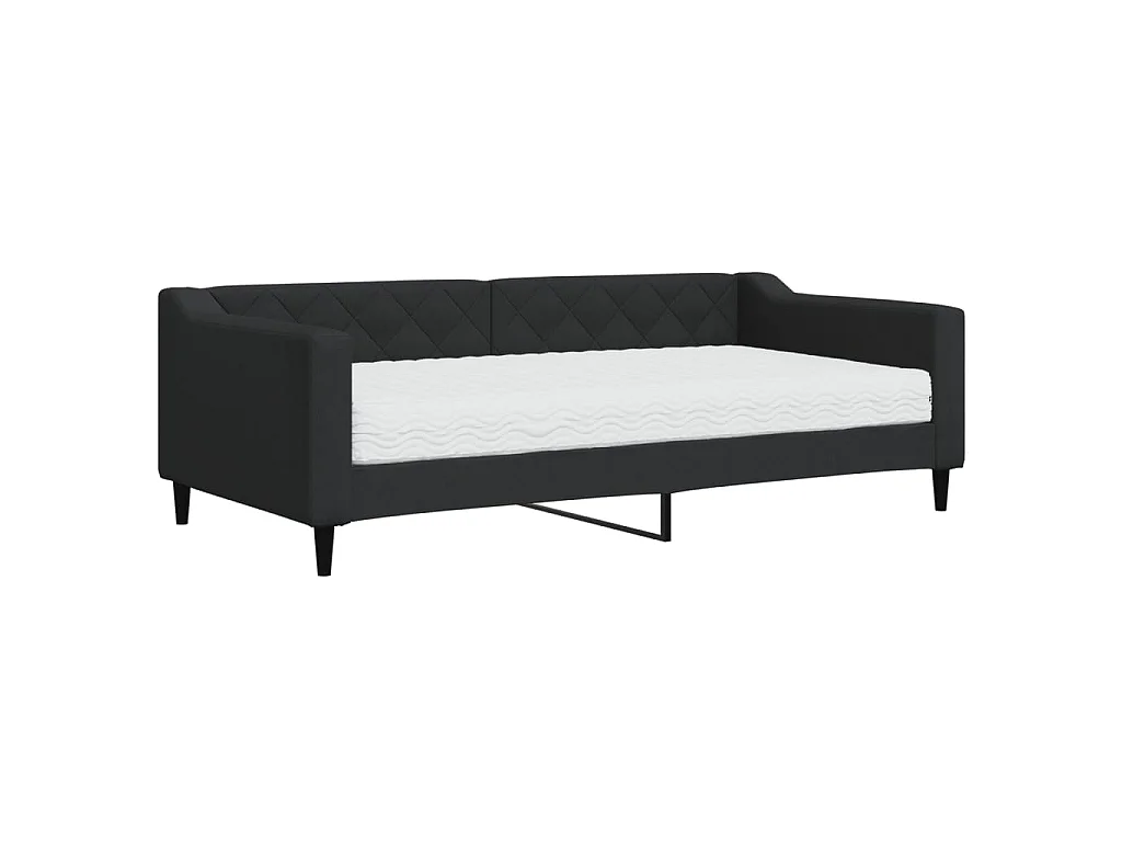 Lit de jour avec matelas noir 90x190 cm tissu