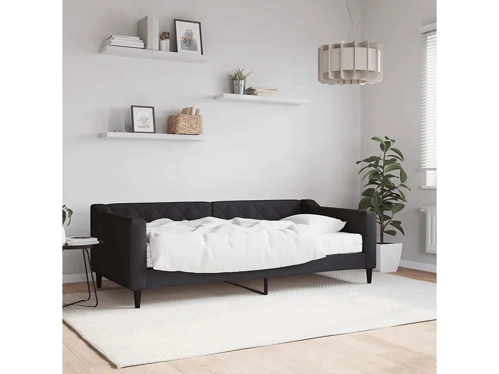 Lit de jour avec matelas noir 90x190 cm tissu