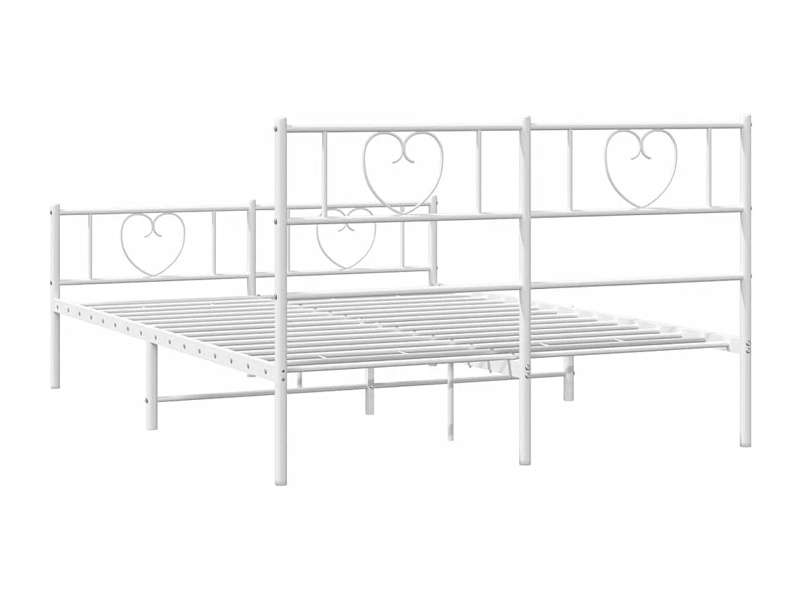 Cadre de lit métal sans matelas et pied de lit blanc 160x200 cm