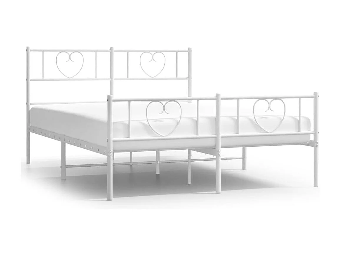 Cadre de lit métal sans matelas et pied de lit blanc 160x200 cm