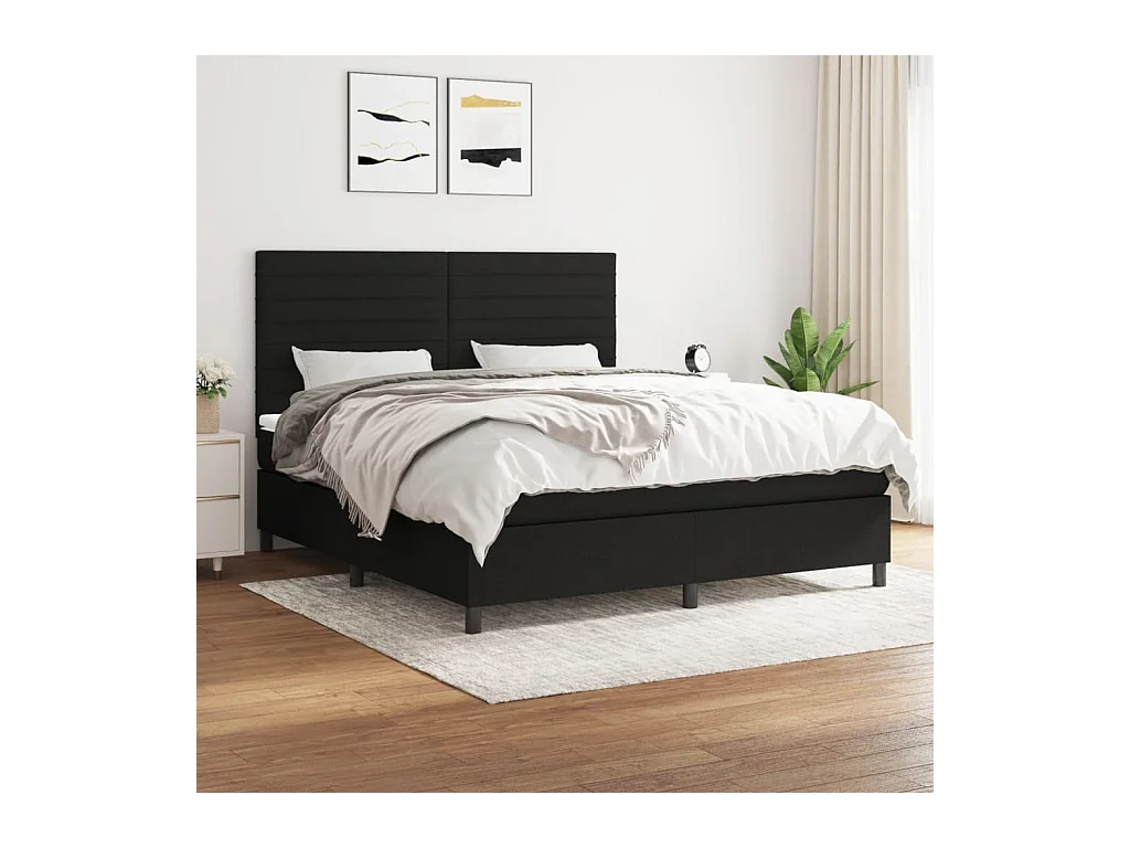 Sommier à lattes de lit avec matelas Noir 180x200 cm Tissu
