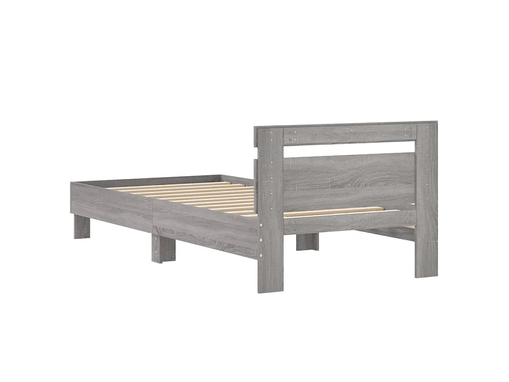 Bedframe met hoofdeinde bewerkt hout grijs sonoma 90x200 cm