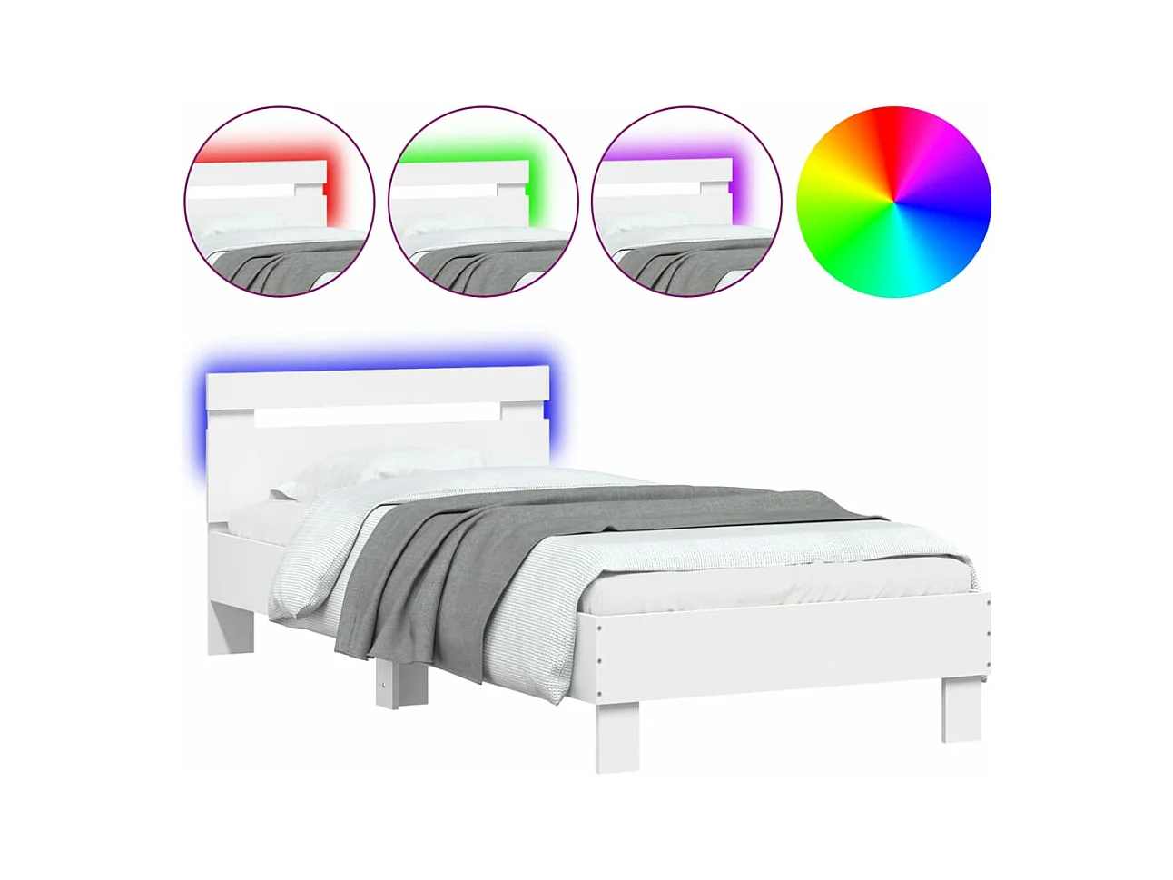 Bettgestell mit Kopfteil und LED-Leuchten Weiß 90x190 cm