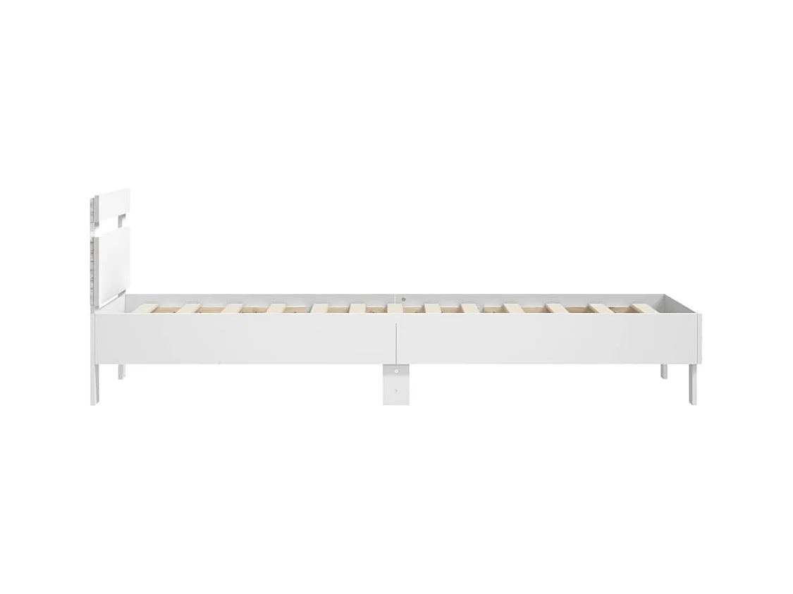 Bettgestell mit Kopfteil und LED-Leuchten Weiß 90x190 cm