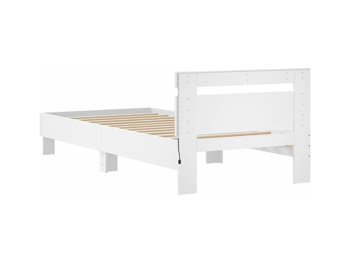 Bettgestell mit Kopfteil und LED-Leuchten Weiß 90x190 cm