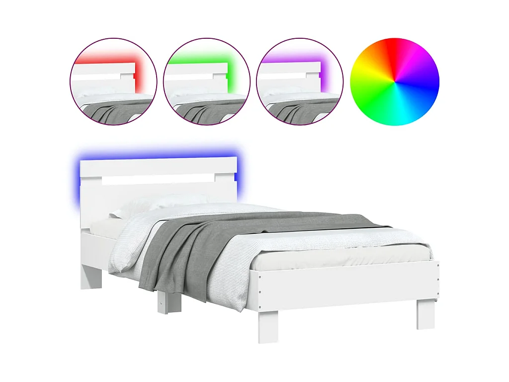 Bedframe met hoofdbord en LED-verlichting wit 90x190 cm