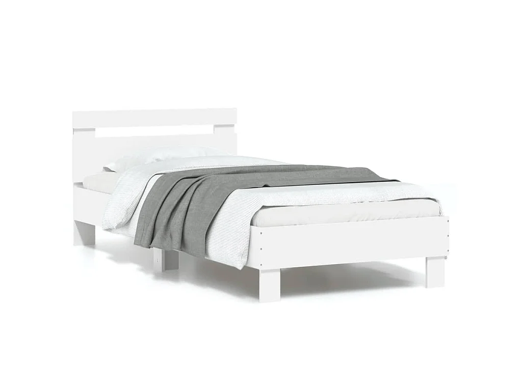 Bedframe met hoofdbord en LED-verlichting wit 90x190 cm