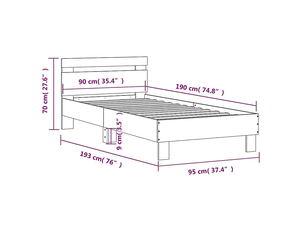 Bedframe met hoofdbord en LED-verlichting wit 90x190 cm