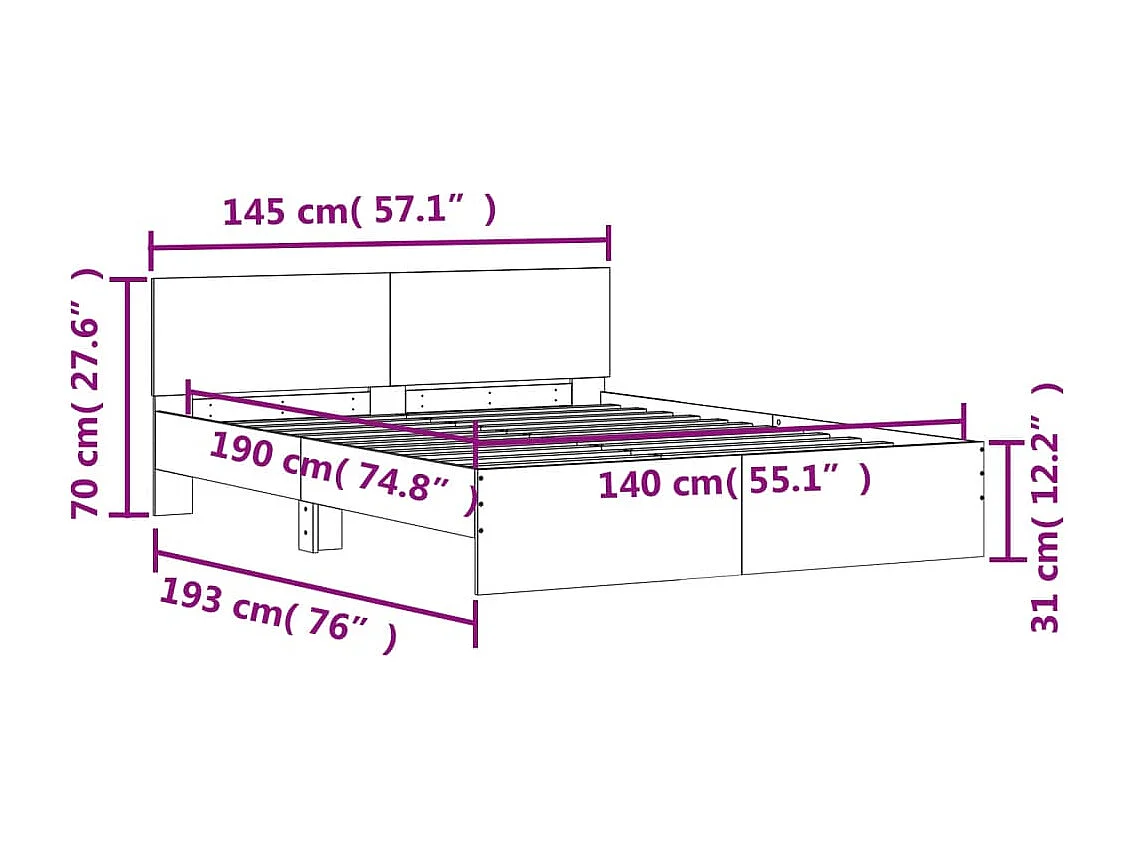Cadre de lit sans matelas blanc 140x190 cm