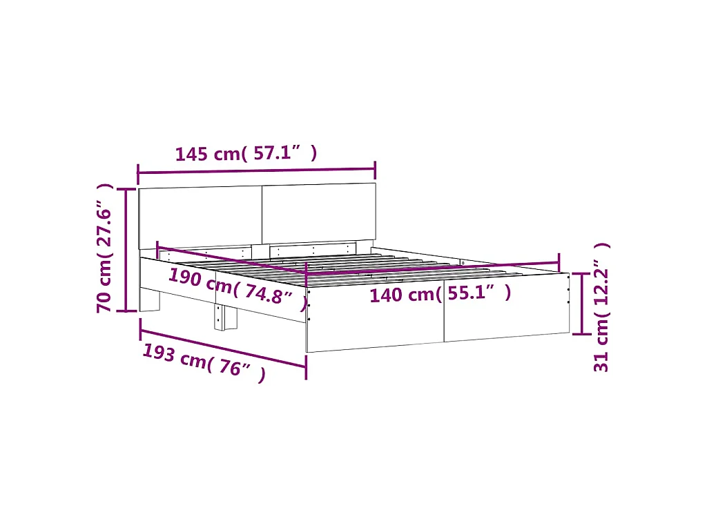 Estructura de cama sin colchón blanco 140x190 cm