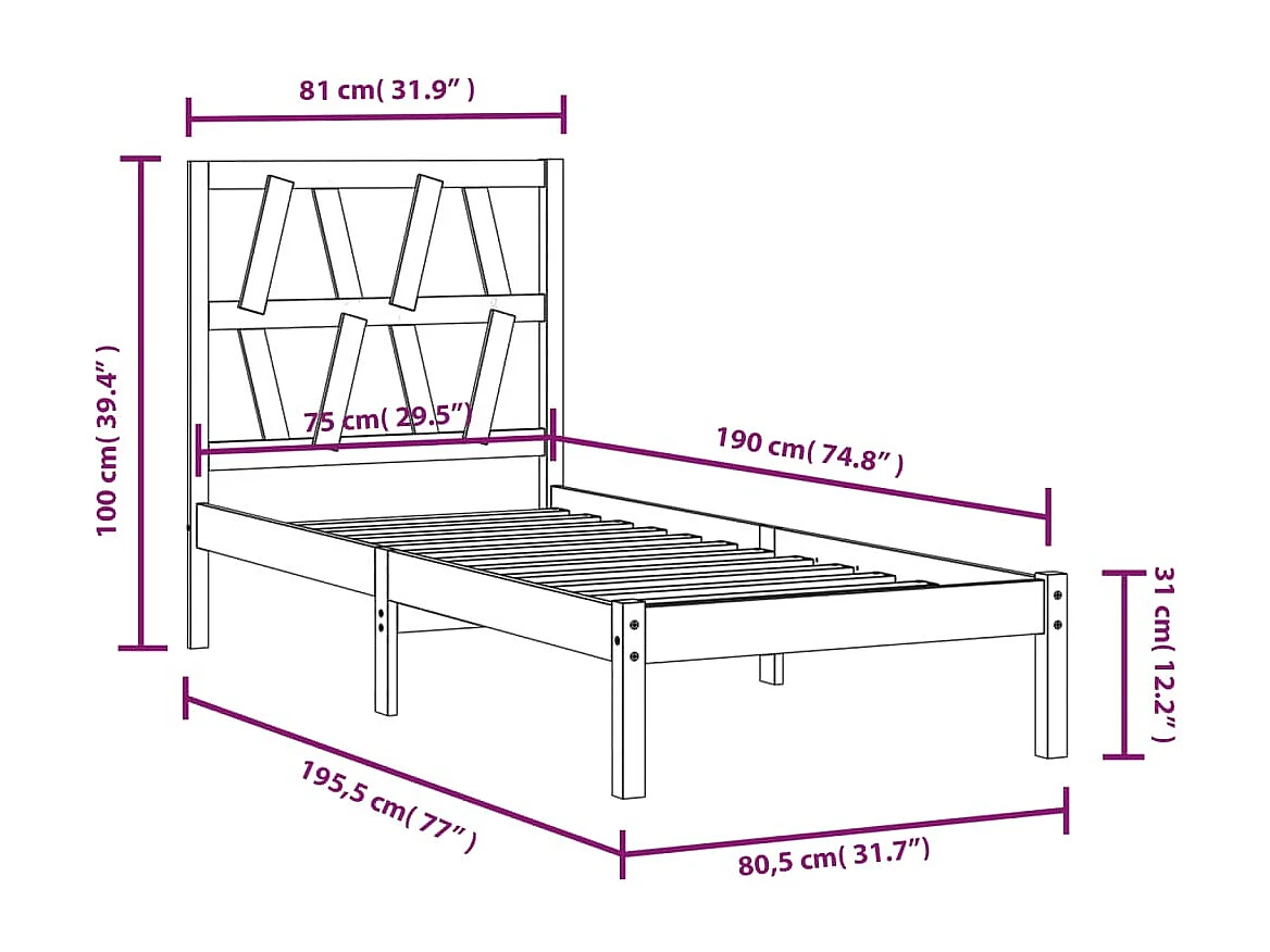 Cadre de lit sans matelas bois massif