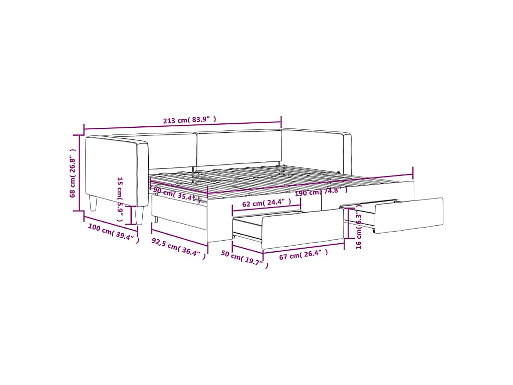 Tagesbett Ausziehbar mit Schubladen Dunkelgrau 90x190 cm Stoff