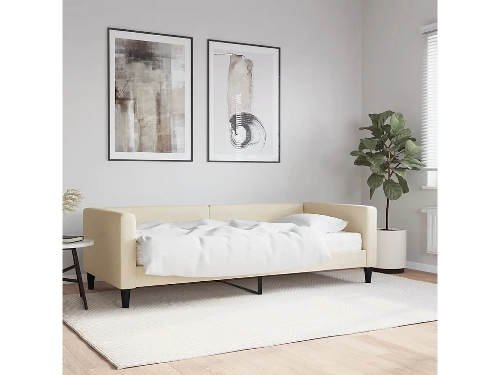 Slaapbank met matras 90x200 cm stof crèmekleurig