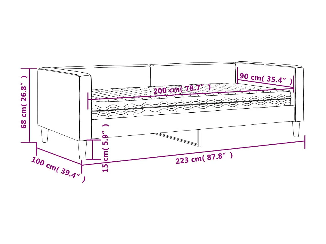 Lit de jour avec matelas crème 90x200 cm tissu