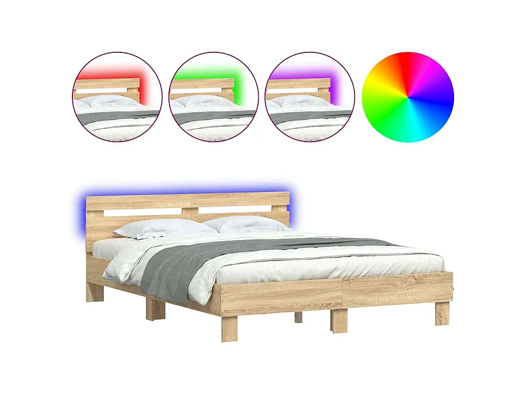 Cadre de lit avec LED sans matelas chêne sonoma 140x200 cm