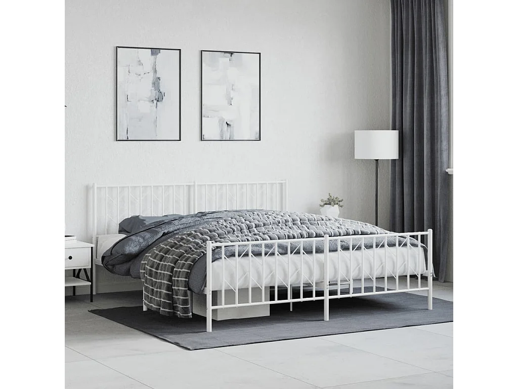 Estrutura de cama com cabeceira e pés 180x200 cm metal branco