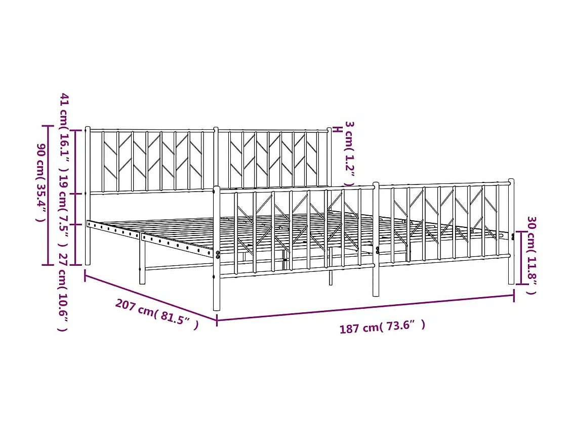 Estrutura de cama com cabeceira e pés 180x200 cm metal branco