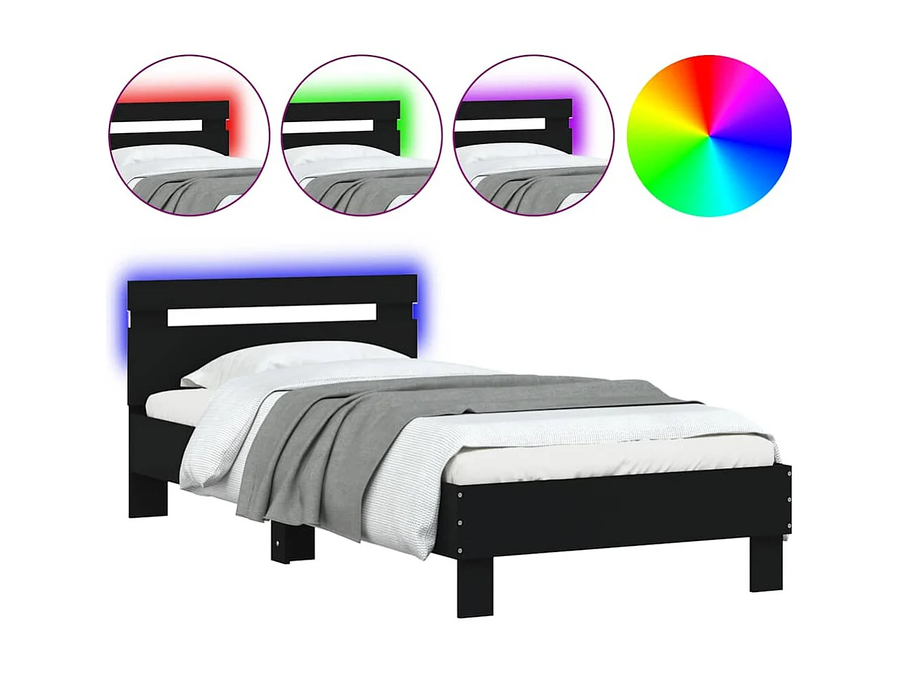 Cadre de lit sans matelas avec lumières LED noir 75x190 cm
