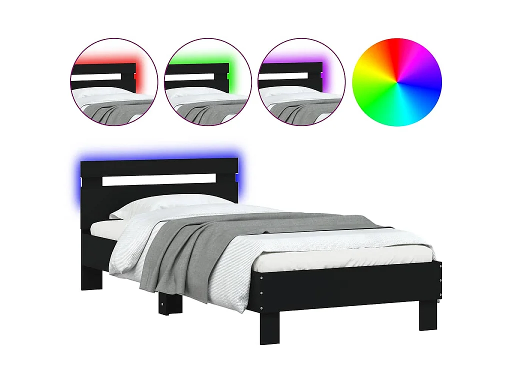 Cadre de lit sans matelas avec lumières LED noir 75x190 cm