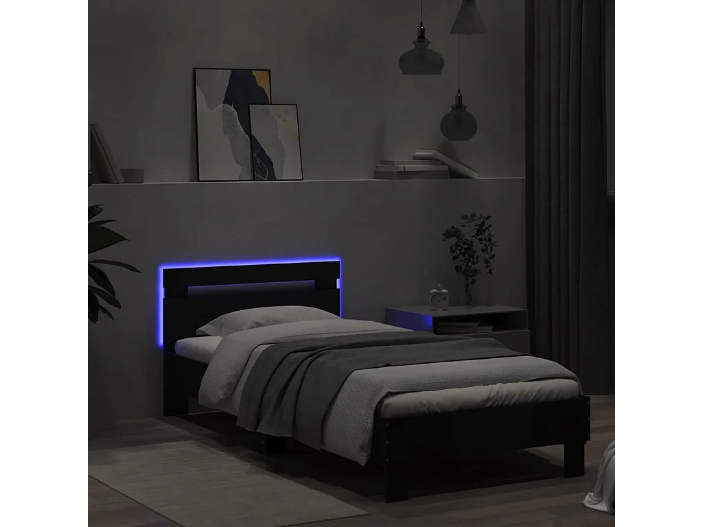 Cadre de lit sans matelas avec lumières LED noir 75x190 cm