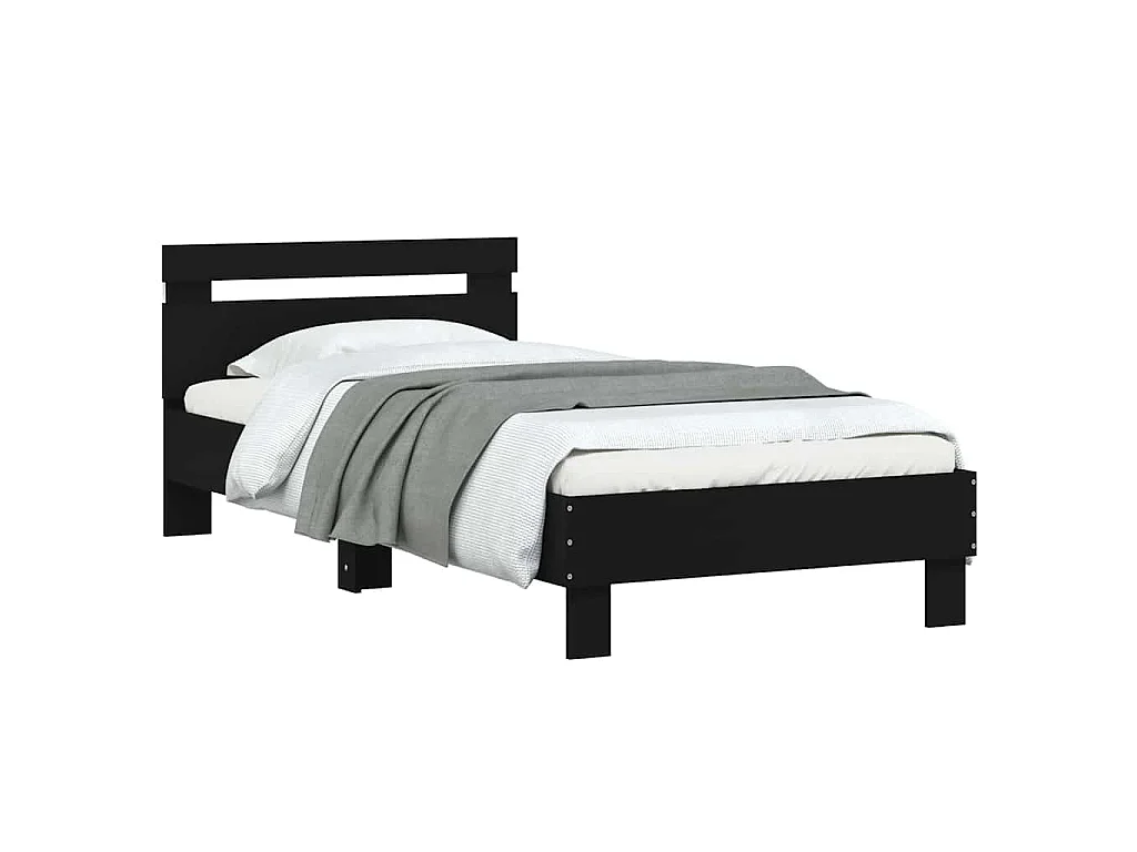 Bettgestell mit Kopfteil und LED-Leuchten Schwarz 75x190 cm