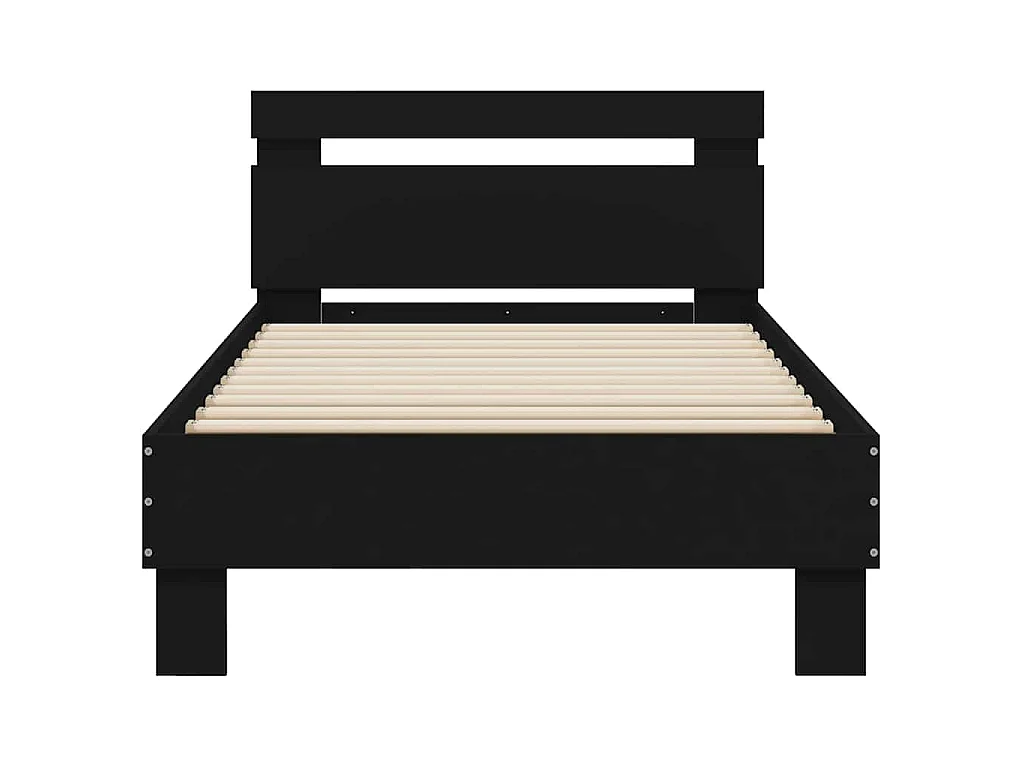 Bettgestell mit Kopfteil und LED-Leuchten Schwarz 75x190 cm