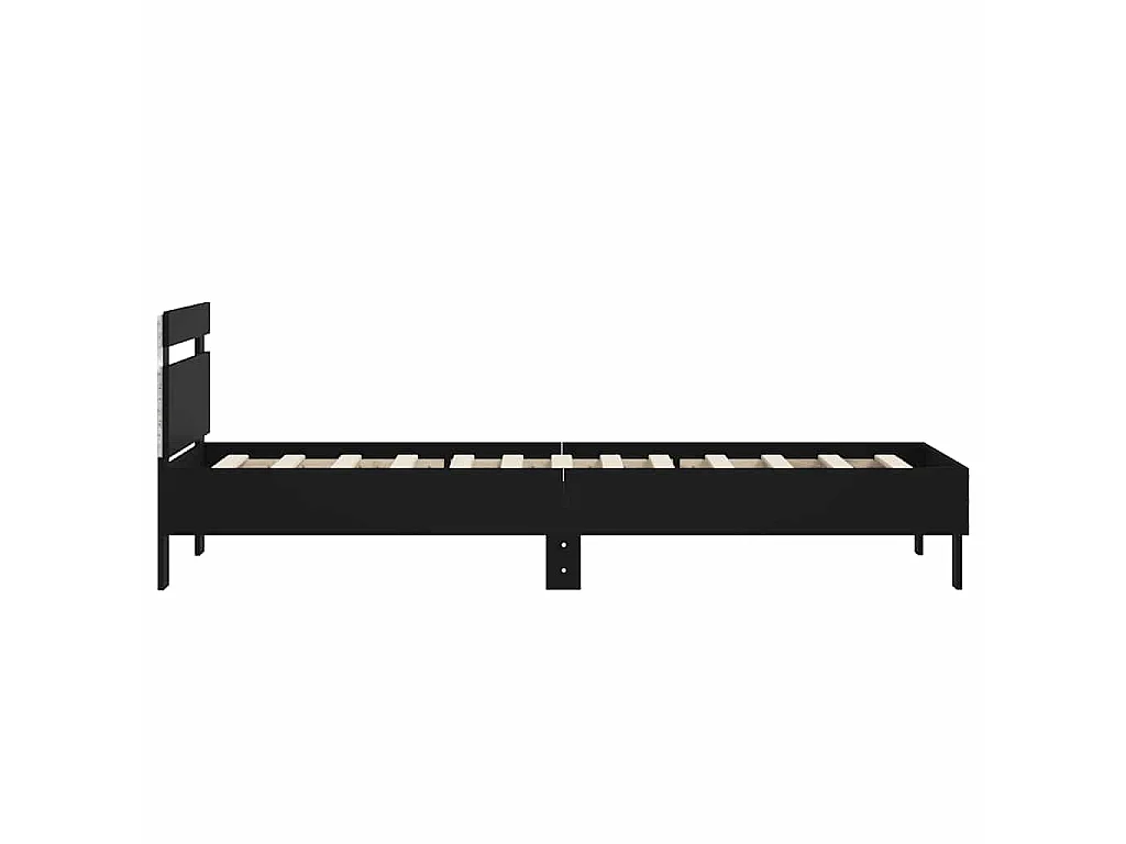 Bettgestell mit Kopfteil und LED-Leuchten Schwarz 75x190 cm