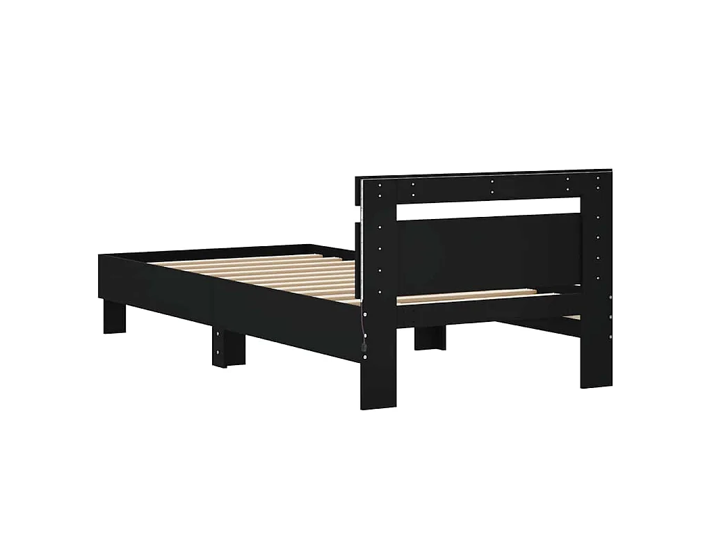 Bettgestell mit Kopfteil und LED-Leuchten Schwarz 75x190 cm