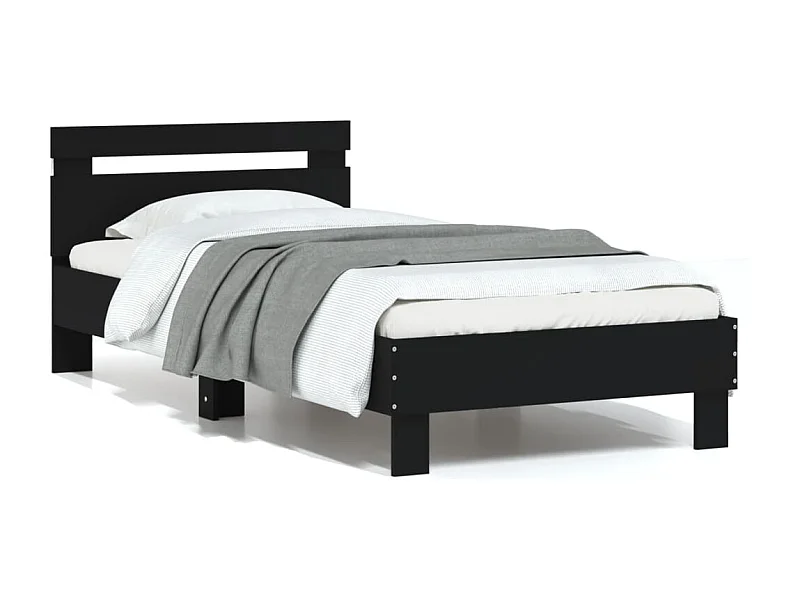 Estructura de cama con cabecero y luces LED negro 75x190 cm