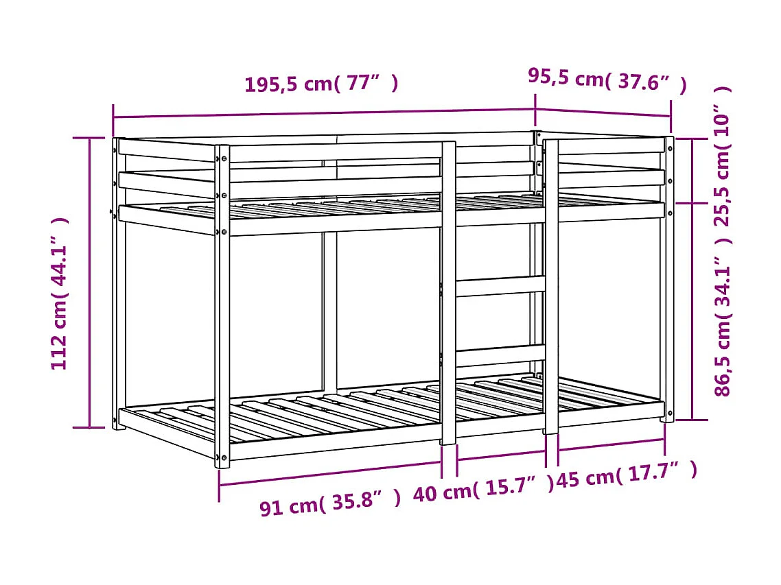 Lit superposé sans matelas cire marron 90x190 cm pin massif