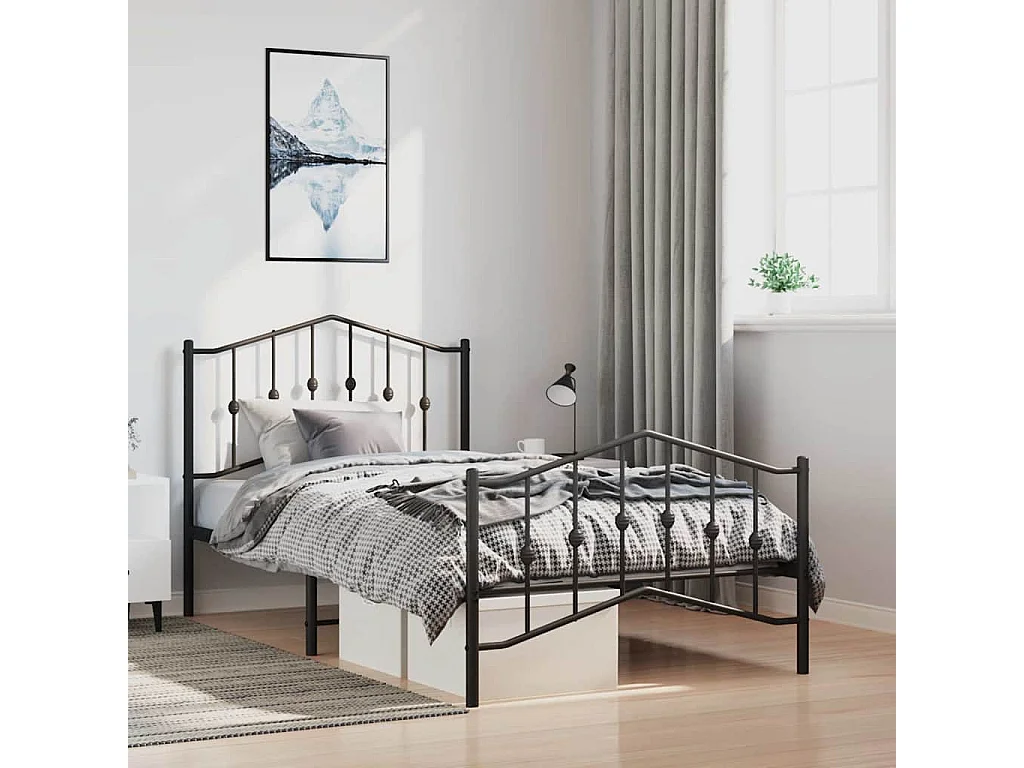 Cadre de lit métal sans matelas et pied de lit noir 100x200 cm