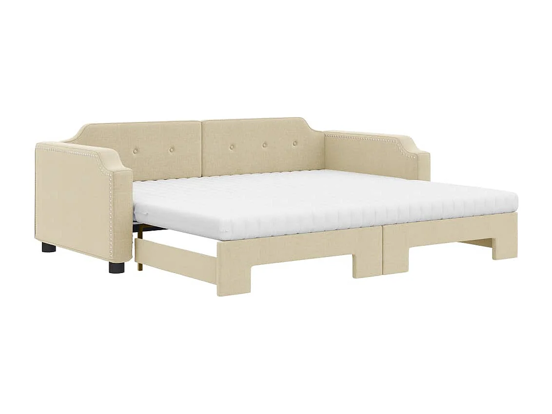 Tagesbett Ausziehbar mit Matratzen Creme 100x200 cm Stoff