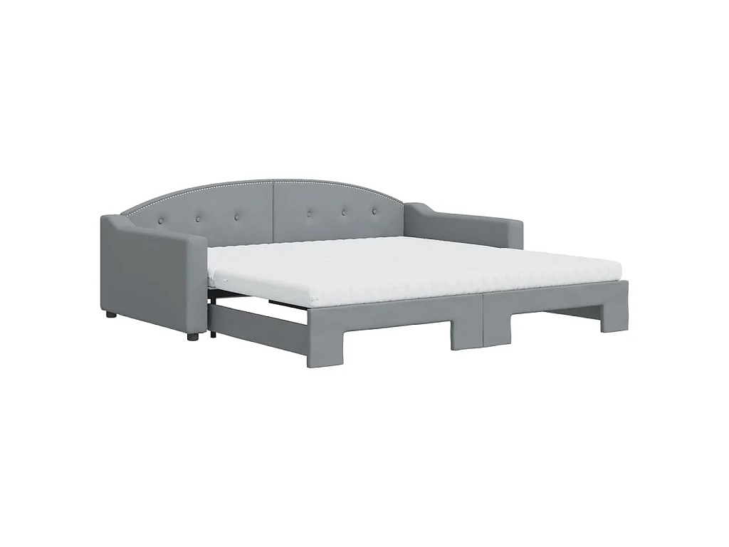 Lit de jour avec gigogne et matelas gris clair 100x200 cm tissu