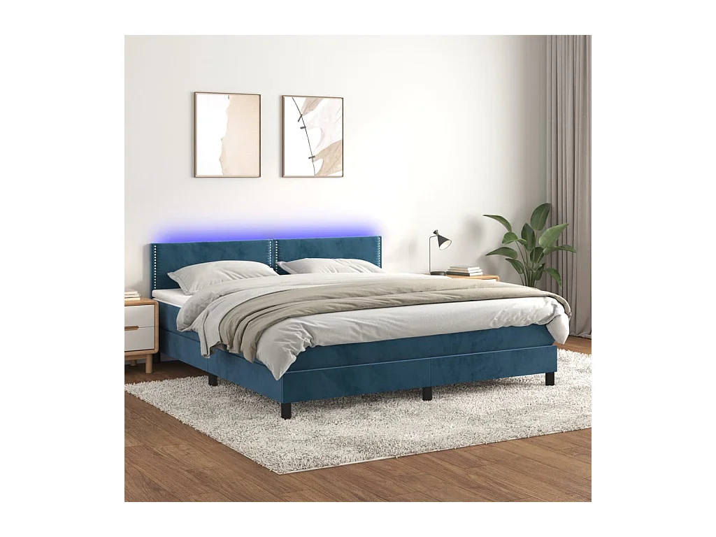 Sommier à lattes de lit avec matelas LED Bleu foncé 160x200 cm