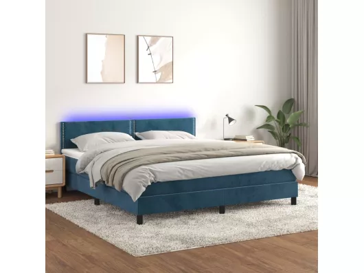 Kauf Unique Boxspringbett mit Matratze & LED Dunkelblau 160x200 cm Samt