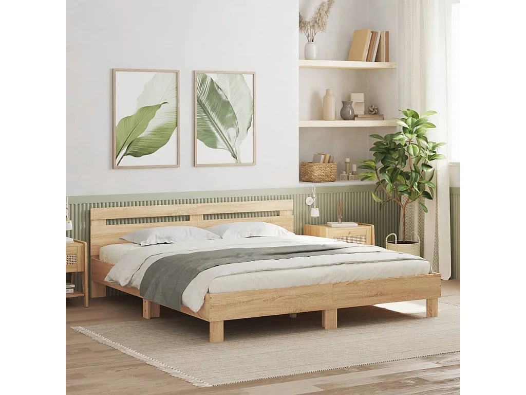 Bedframe met hoofdeinde en LED sonoma eikenkleurig 180x200 cm