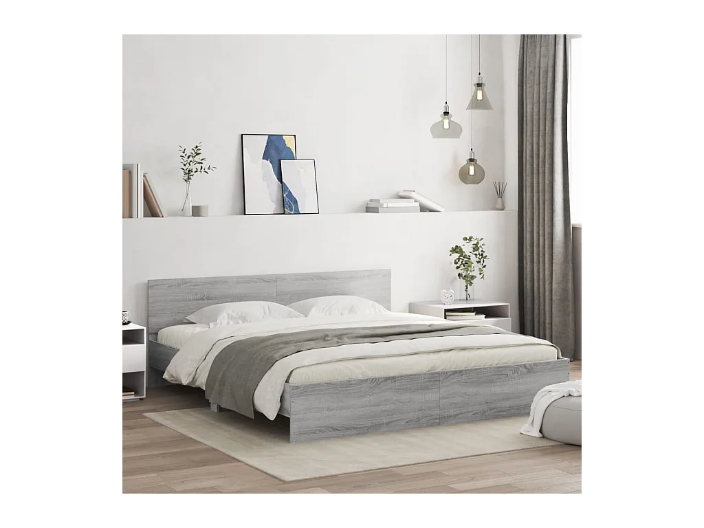 Bedframe met hoofdeinde en LED grijs sonoma eiken 200x200 cm