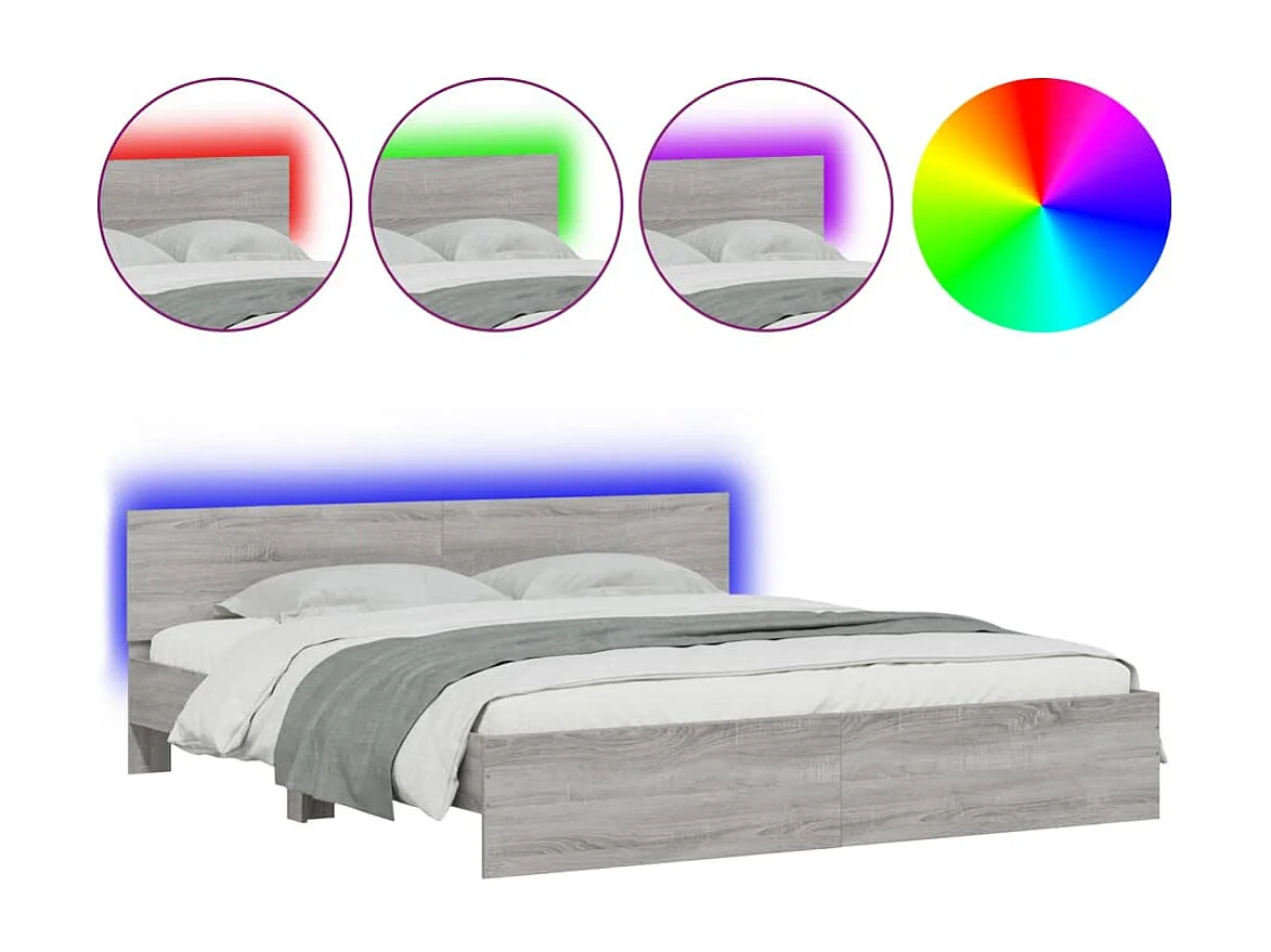 Giroletto con Testiera e LED Grigio Sonoma 200x200 cm