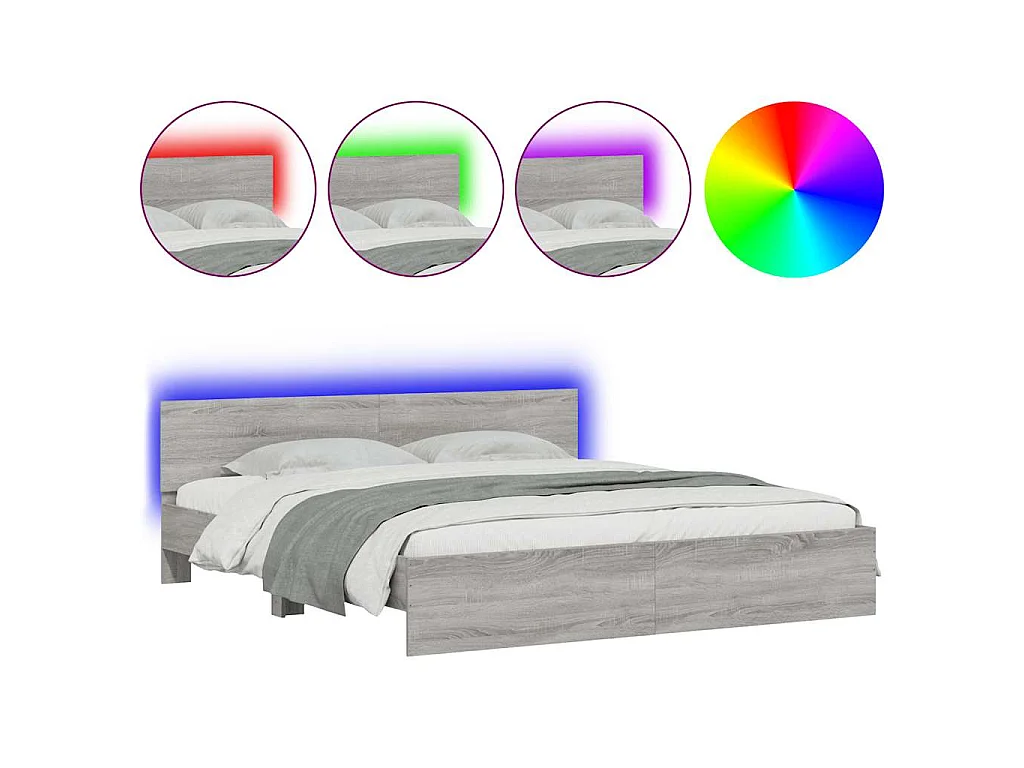 Cadre de lit avec LED sans matelas sonoma gris 200x200 cm
