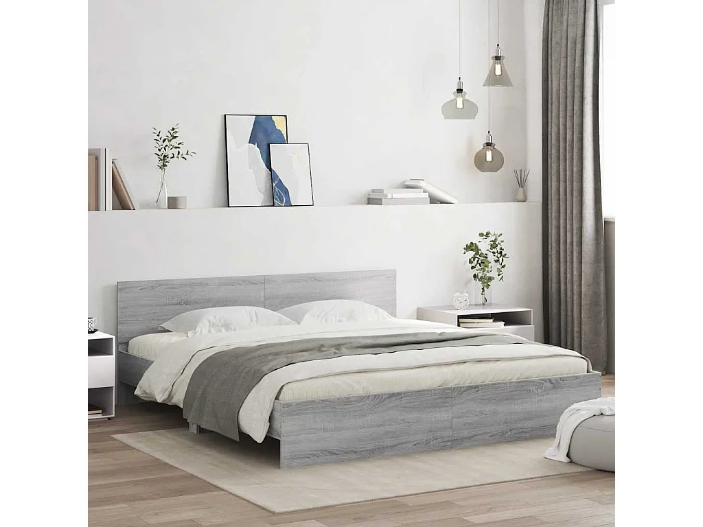 Cadre de lit avec LED sans matelas sonoma gris 200x200 cm